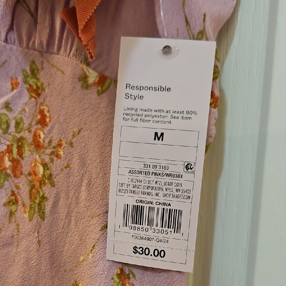 Wild Fable Short Sleeve V-Neck Flutter Sleeve Mini A-Line Dress Pink Floral - Picture 7 of 9